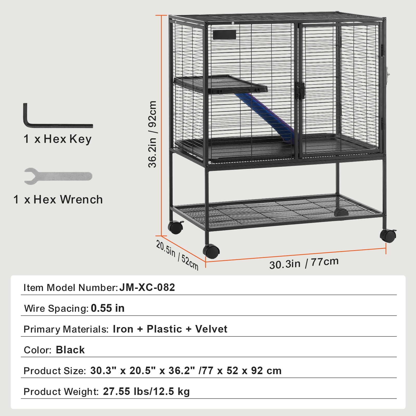 Rolling 2-tier Metal Small Animal Cage With Removable Tray & Ramp_voghion.com